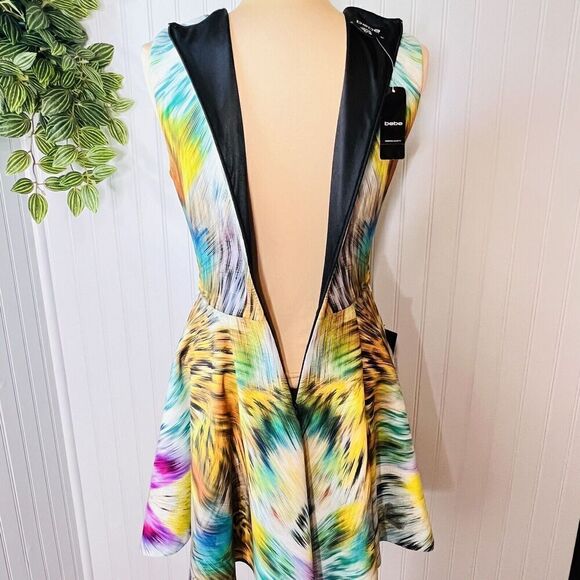 Bebe Alexis Sz M Mini Skater Dress Animal Print Tie Dye Fit Flare $139 NWT 0836 - Picture 9 of 15